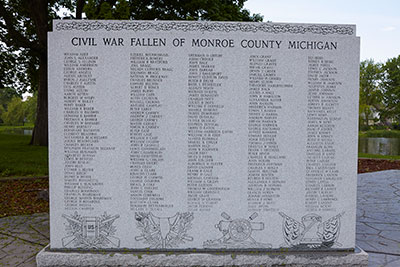 Front left panel of the Monroe County Civil War Fallen Soldiers Memorial. Image ©2015 Look Around You Ventures, LLC.